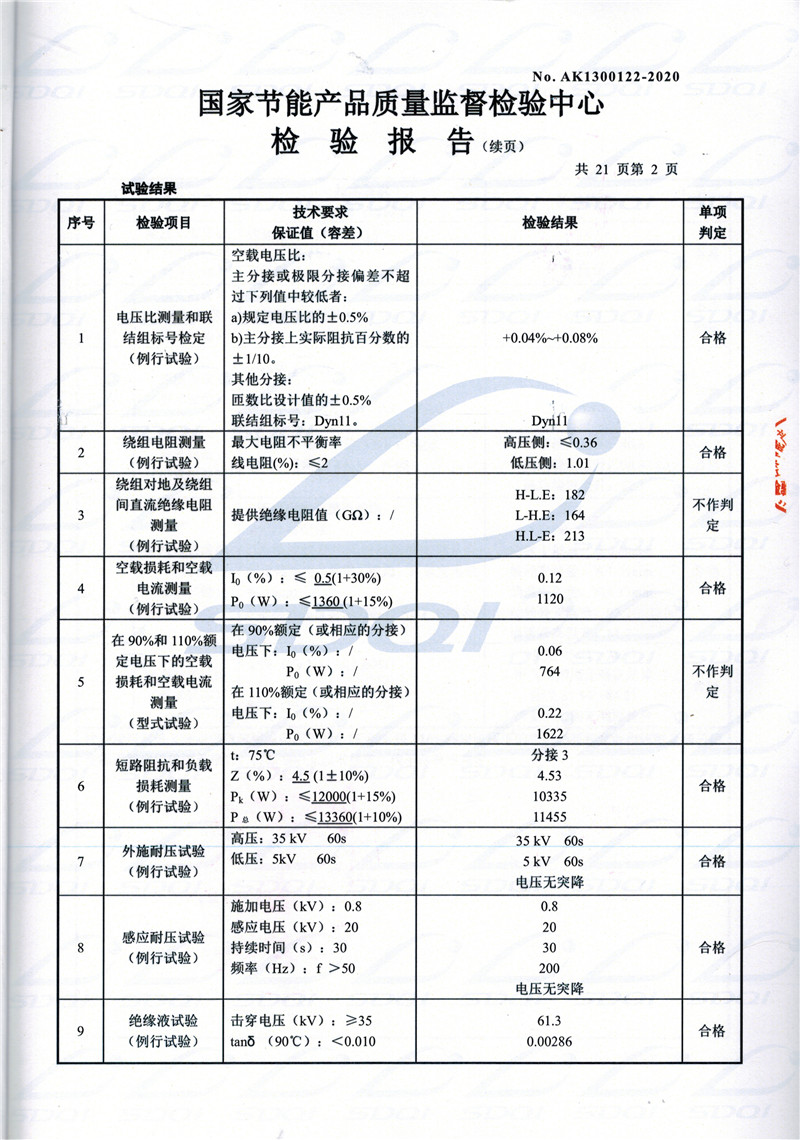高低压试验报告-S11-1250金沙金沙金沙油浸式变压器-2.jpg